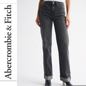 Abercrombie & Fitch Grey Black 90s Straight Ultra High Rise Denim Jeans Western